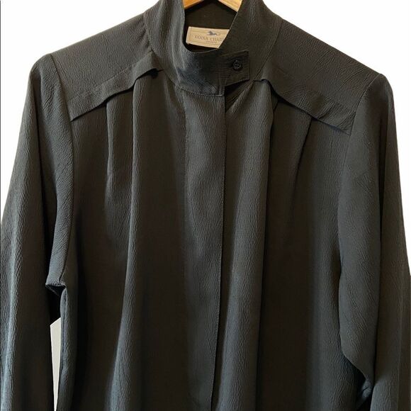 VINTAGEāDIANA CHARLESĀ Black High CollarāBlouse L - Picture 2 of 8